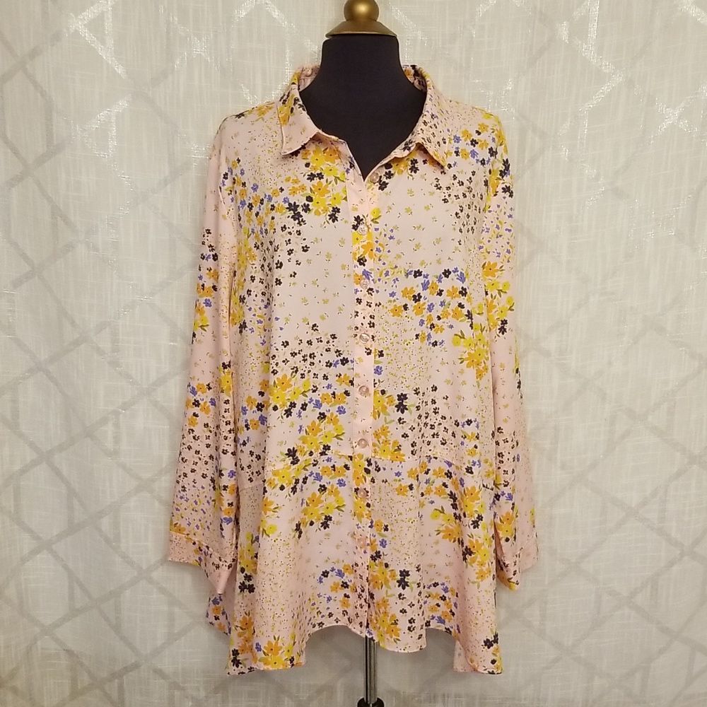 Isaac Mizrahi Live Top Shirt Womens Size 28W Plus Size Floral Pattern